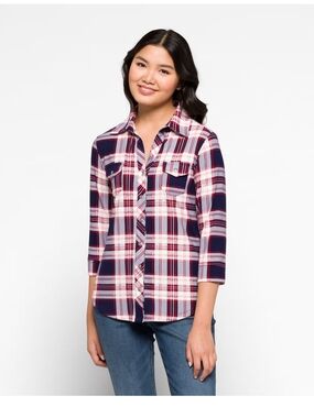 Market & Spruce Navy, White & Red Plaid Shirt Jacket